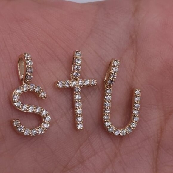 14Kt Gold Initial Letter 0.36 Ct Lab Grown Diamond Pendant - Picture 7 of 10